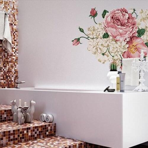 3D New beautiful peony Flower Sticker Wall Decals For Kid Room Bedroom Living Room Decorative Stickers PVC Wall Stickers