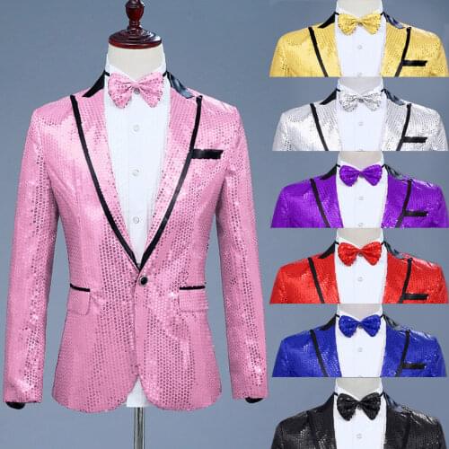 Royal Blue Black Gold Silver Red Male Stage Jacket Sequin Blazer Mens Nightclub Singer Costume Studio Photos Show