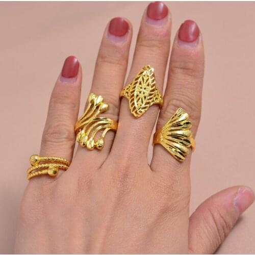 Annayoyo Four Style Ethiopia Dubai 8 Size Gold Color Imitation Ring for Women Anniversary Made with Cooper Luxury Jewelry