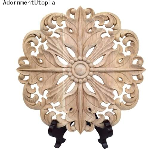 2PCS Natural Wood Applique Onlay Wood Decal Exquisite Unpainted Decoration Rubber Wood European Oval Home Cabinet Window