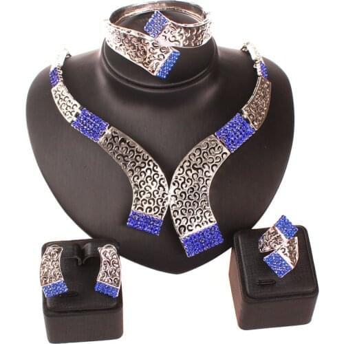 Bridal Dubai Crystal Jewelry Sets Nigerian Wedding Fashion Silver Necklace for Women African Costume Jewelry Set