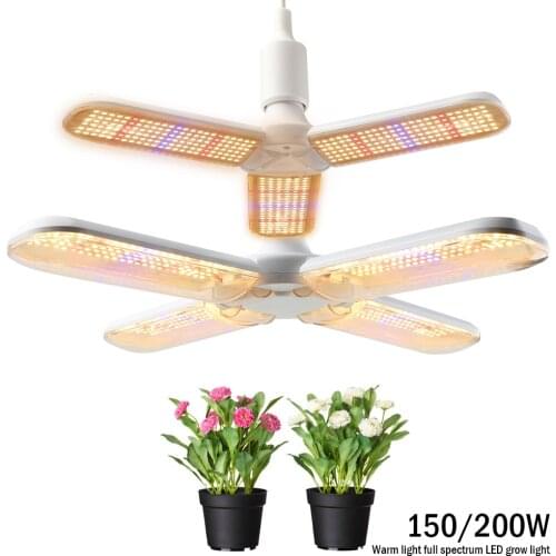 Foldable Warm White Led Grow Light 150W 200W E27 Full Spectrum Phyto Lamp for Potted Plant Germinating Seeding Flowering
