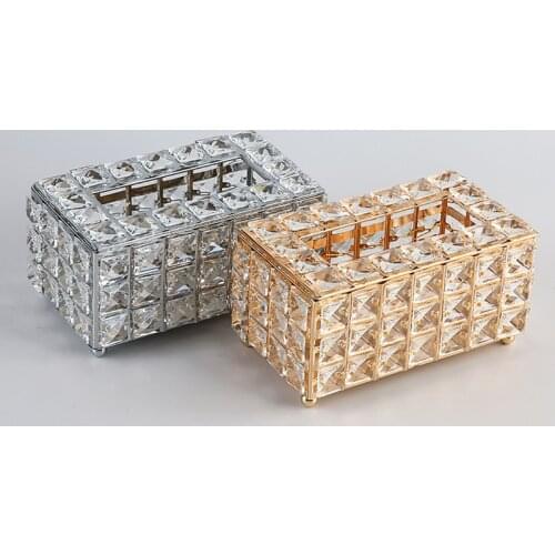 Crystal Tissue Box Holder Paper Rack Metal Decoration Luxury Office Car Hotel Home Living Napkin Holder Table Storage Supplies