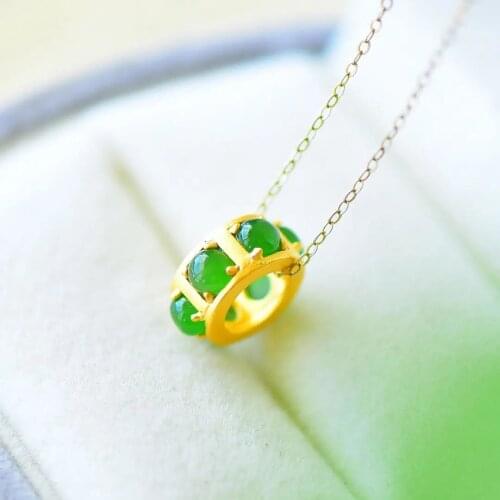 As Right as Rain Necklace 2020 New Womens Sterling Silver All-Match Lucky Beads Natural Hetian Jade Green Jade Pendant Womens