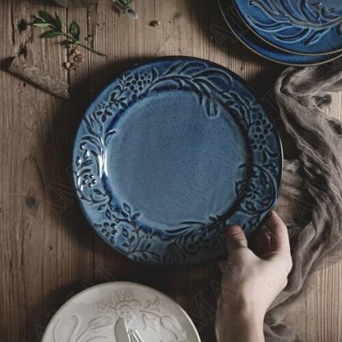 Retro Ceramic Plates Distressed Craftsmanship Western Steak Dishes Bedroom Cosmetic Container Dining Table Fruit Salad Tray