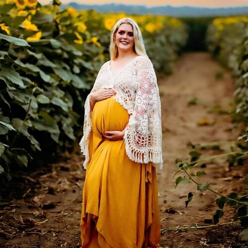 Crochet Kaftan Boho Cotton Photo Shoot Long Sleeves Robe Maternity Dress Evening Party Costume for Women Photography Accessories