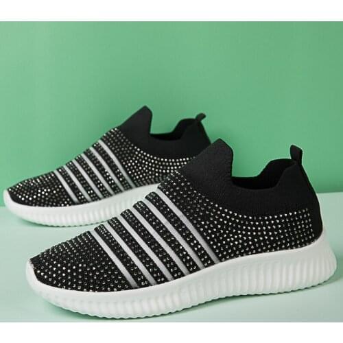 Summer Womens Mesh Hollowed Out Breathable Large Size Rhinestone Socks Womens Shoes Fashionable Sports Leisure Shoe Size 35-43