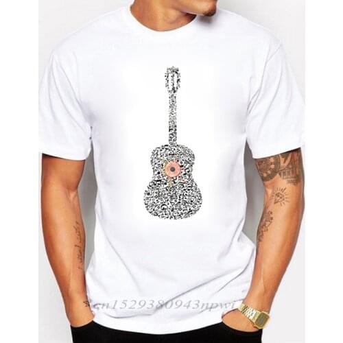 2019 Music Lovers Summer Men T-shirts Fashion Notes Composed Of Guitar Printed Tshirt Cotton Short Sleeve Brand Male T shirts