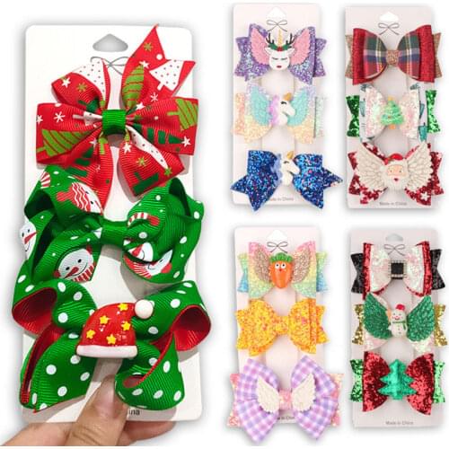 CN 3/4Pcs/lot New Christmas Hair Clip Barrettes Children Hairclips Baby Girls Hairpins Headwear Christmas Gifts Hair accessories