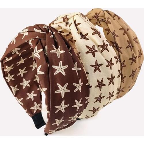 New Brown Starfish Dots Cross Hairband 6cm Wide Knot Headband Simple Retro Hair Clip Hair Hoop Women Elegant Hair Accessories