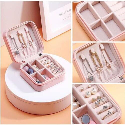 Jewelry Organizer Display Travel Jewelry Case Boxes Portable Jewelry Box Zipper Leather Storage Organizer Earring Holder 2021New