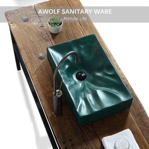 Bathroom Sinks Forest Green Art Washing Basin Bowl Designer Modern Ceramic Vessel Above Counted With Drain Soft Hose AM944