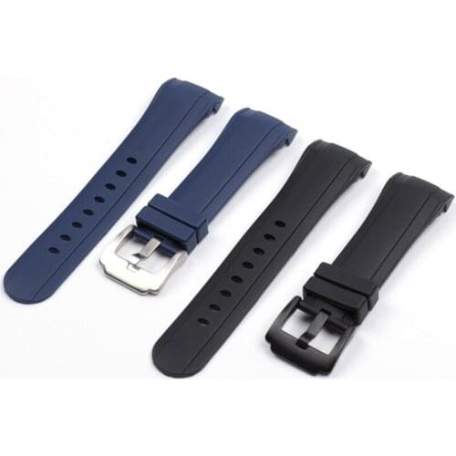 24mm Waterproof Rubber Watchband For Graham Watch Strap Curved End Wrist Bracelet For Men And Women Black Blue Tape