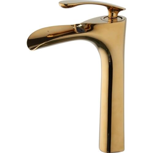 Luxury Gold Waterfall Bathroom Basin Vessel Sink Vanity Mixer Faucet Brass Taps
