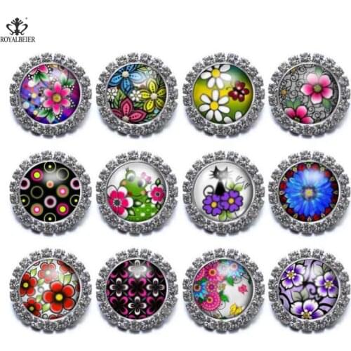 ROYALBEIER 12pcs/lot Mix Round Decorative Bling Glass Crystal Rhinestone Buttons Fit Snap Bracelets For Women Jewelry Wholesale