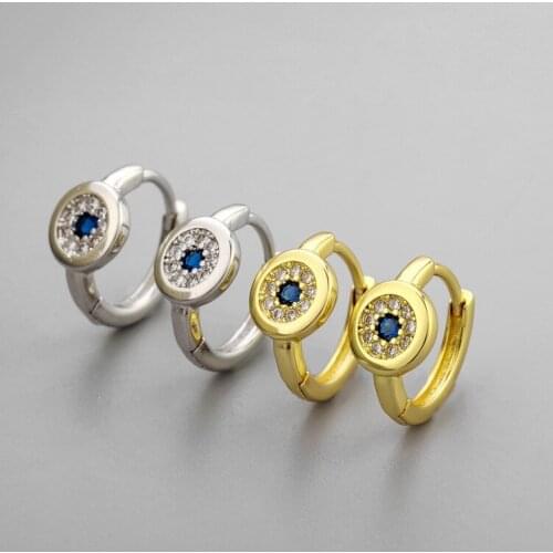 New Fashion Simple Eye Ear Nail Hoop Earrings For Women Round Circle Tiny Huggie Blue Zirconia Golden Earring Piercing Jewelry