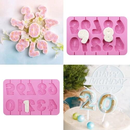 Diy 0 9 Number Silicone Mold Rose Candle Birthday Cake Lollipop Biscuit Chocolate Mold Heat Resistant Number Shape Silicone Mold