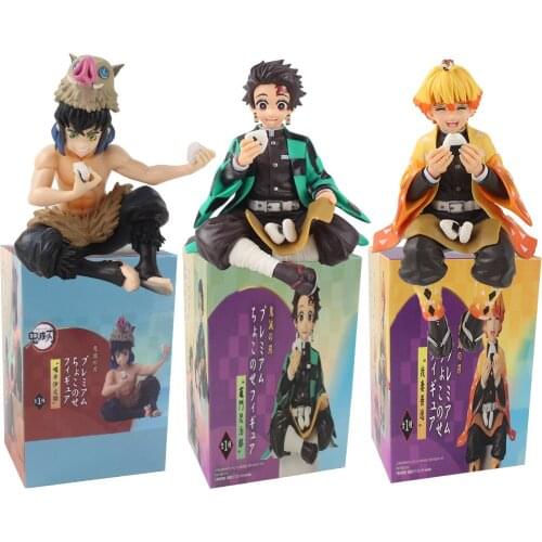 10-14cm Demon Slayer Kimetsu No Yaiba Kamado Tanjirou Agatsuma Zenitsu Hashibira Inosuke Sit Style Statue PVC Cartoon Figure Toy
