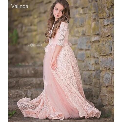 Tulle Lace Flower Girl Dresses Floor Length Birthday Party Pageant Gown Junior Bridesmaid Dress Wedding