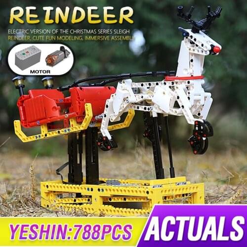 Mould King High-Tech Creative The MOC-4121 Christmas Santa Reindeer Sleigh Building Blocks Bricks Toys for Children