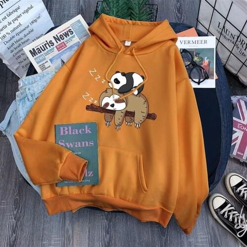 Panda Lying On A Sloth Print Womens Hoody Warm Brand Sweatshirt Thick Autumn Fashion Streetwearcoldproof Vogue Women Hoodies