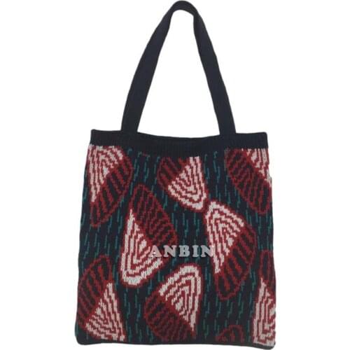 Female Knitted Wool Retro Woven Casual Large Capacity Wool Vintage Totes Fashion Shoulder Bags Daily Handbag for Women