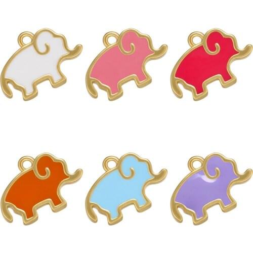 ZHUKOU gold enamel elephant pendant animal charms for women handmade necklace earrings jewelry accessories wholesale VD986