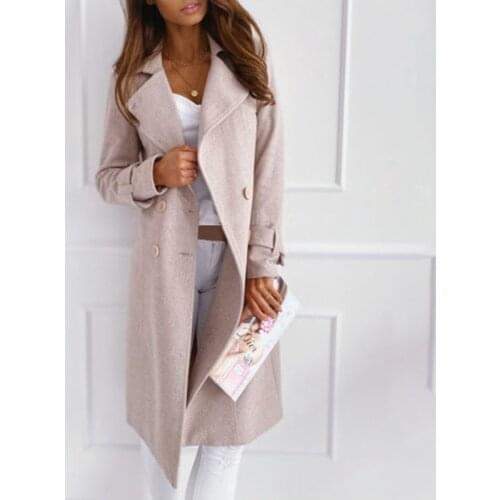 Winter Long Coat Womens Double Breasted Loose Jacket Ladies Jackets Fashion Outwear Overcoats Athleisure Pure Color 2020 clothes