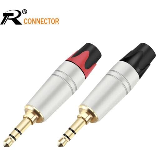 1Pair/2Pcs Smooth Silver 3.5mm Jack 3 pole Earphone Plug Gold-plated Zinc Alloy Audio Connector with Black&Red Tail Plug