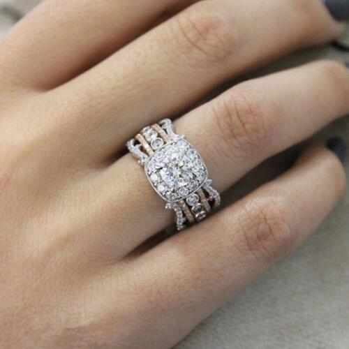 1 Pcs Romantic Women Rings Square Princess Gold Crystal Ring Female Engagement Ring Party Jewelry Accessories