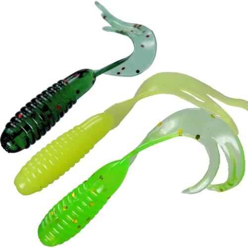 10pcs/lot Curl Tail Worm Soft Bait Jig Wobbler Artificial shrimp Rubber Bass Fishing Lure Long Tail silicone Swimbait 4cm 0.7g