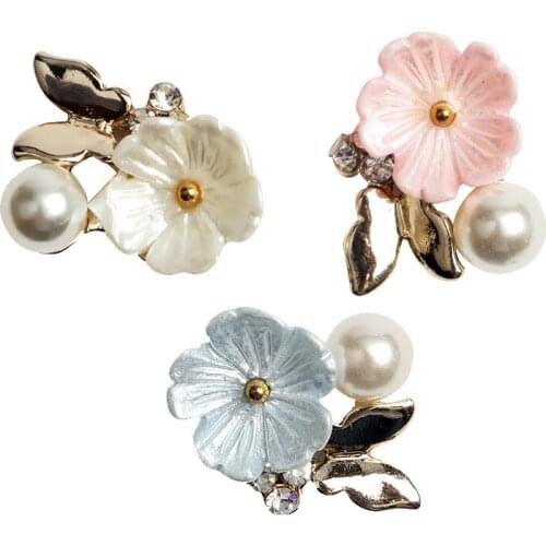 10pcs Gold Plated Flower Buttons Flatback Pearl Embellishment for Handmade Flower Wedding Decoration DIY Headbands Hair Bows