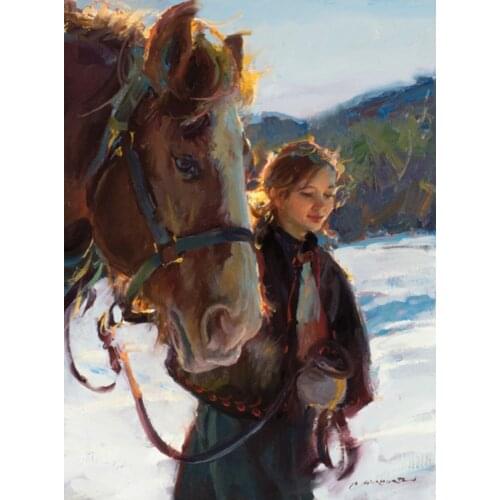100% handmade painting girl with horse on oil canvas for living room decor and wallpaper, gallery