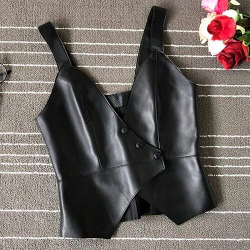 2021 Fashion womens high quality Vest Chic genuine leather Irregular waistcoat B109
