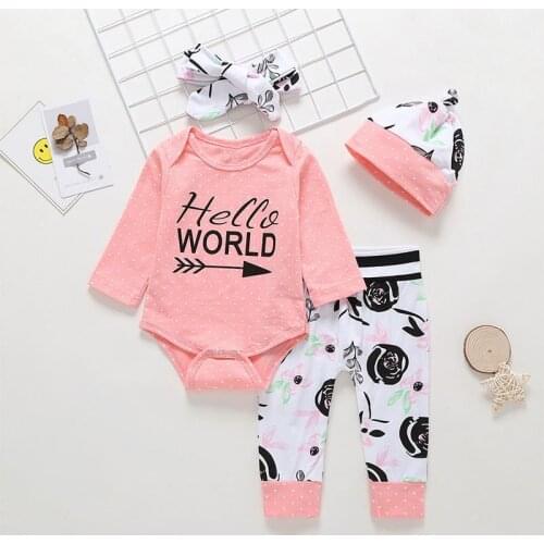 4Pcs/Set Pink Baby Girls Clothing Sets Autumn Winter Toddler Girls Clothes Kids Tracksuit For Girl Suit Children Clothing