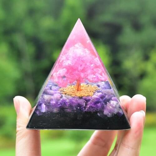 Rose Crystal Tree Of Life Orgone Pyramid Amethyst&Tourmaline Guarding Love And Developing Intelligence Eliminate Negative Energy