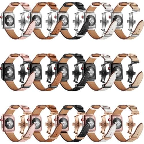 Butterfly buckle bracelet strap for apple watch 4 5 44mm 40mm iwatch band 42mm 38mm 5/4/3/2/1 correa Genuine Leather pulseira