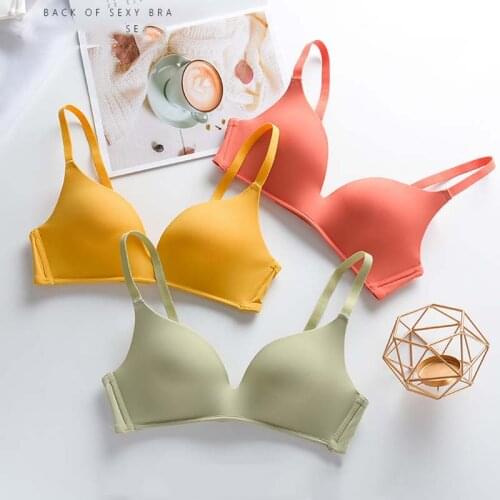 Wasteheart New Women Fashion Skin Yellow Wireless Bra One-Piece Active Bras Female Sexy Bra Seamless Wireless Underwear Cup A B