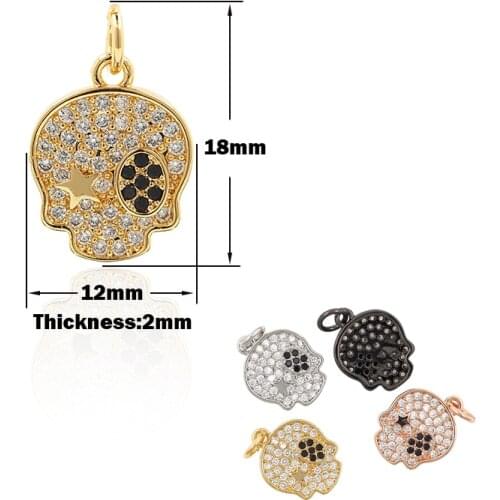 Skull Pendant Cubic Zirconia Halloween Jewelry DIY Bracelet Necklace Accessories 18x12x2MM