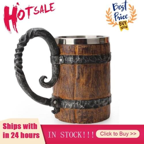 Wooden Barrel Stainless Steel Resin 3D Beer Mug Goblet Game Tankard Coffee Cup Wine Glass Mugs 550ml Best Got Gift Bar Accessori