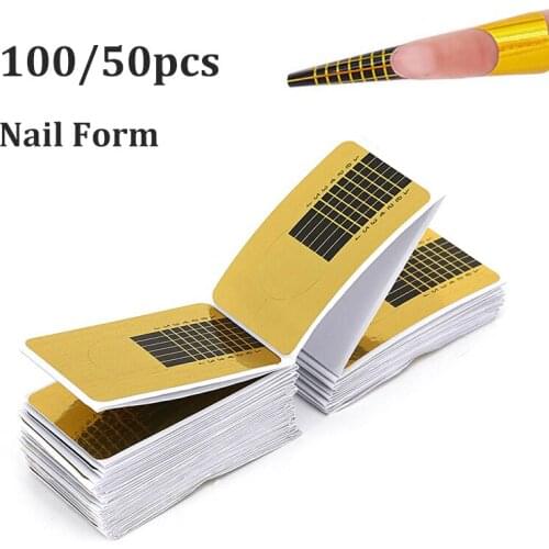French Nail Form Tips Gold Nail Extension Art Tools for Nails Gel Extension Sticker Acrylicz Manicure Tip Do Wholesale 50/100pcs