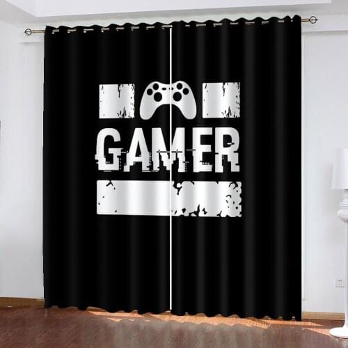 2 Panels Curtain Gamer Game Pad Printing Thermal Insulated Blackout Light Blocking Room Darkening Windows Drapery
