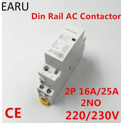 Free Shipping GPCT1 2P 16A 25A 220V/230V 50/60HZ Din Rail Household Ac Contactor 2NO for Household Home Hotel Resturant