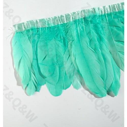 Goose feather dyed into book lotus green to make 2 meters cloth edge diy feather skirt shawl stage wings decoration costume