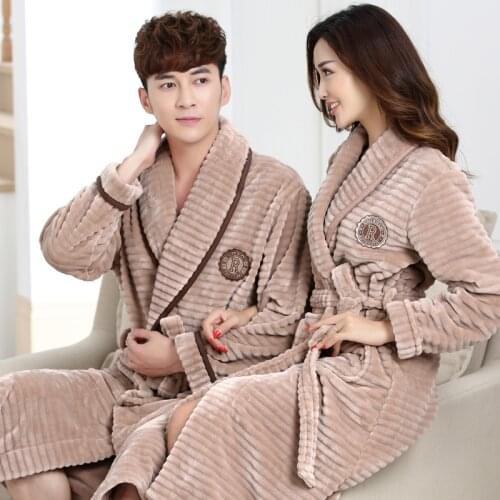 Comfortable100% Coral Fleece Couples bathrobe thick flannel bathrobe winter thickening terry women men Keep warm kimono Robes