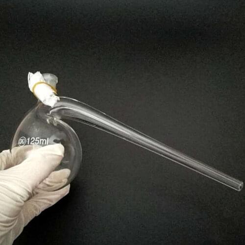 Free shipping 1pc/lot 125ml/250ml/500ml/1000ml Lab glass retort flask, retort bottle with curved neck