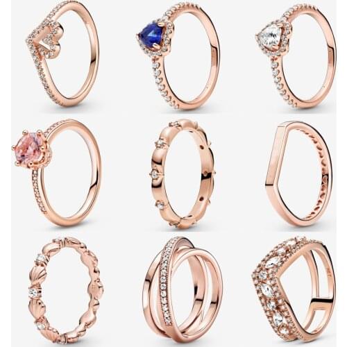Luxury Austrian Cubic Zirconia Sparkling Marquise Double Wishbone Ring For Women Rose Gold Color Fashion Brand Jewelry For Women