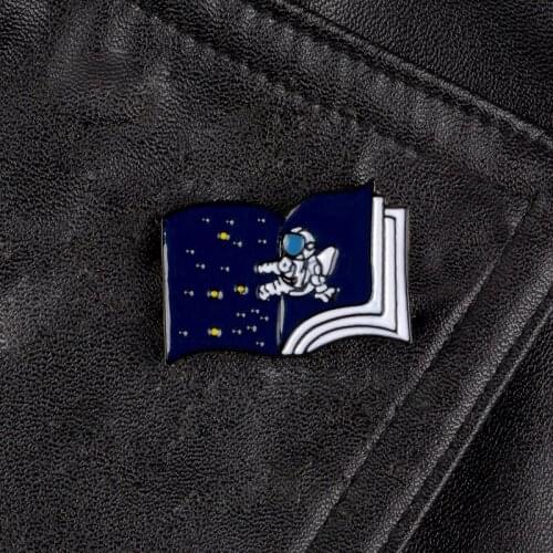 Space Travel Book Lapel pins Brooches Badges Cloth Backpack Bags Hats Leather jeckets Accessories Book Astronomy lover jewelry