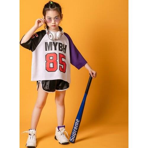 Girls Jazz Dance Costumes Modern Hip Hop Fashion Street Dance Wear For Kids Korean Children Loose Letter T-Shirt Shorts DWY3781