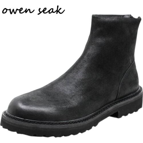 Owen Seak Men Riding Boots Genuine Leather High-TOP Ankle Heighten Luxury Trainers Casual Street Flats Autumn Winter Shoes